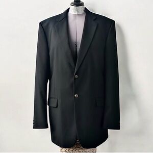 Vintage Black Wool Blend Blazer Men's 44R Brass Buttons Formal Wool Sport Coat